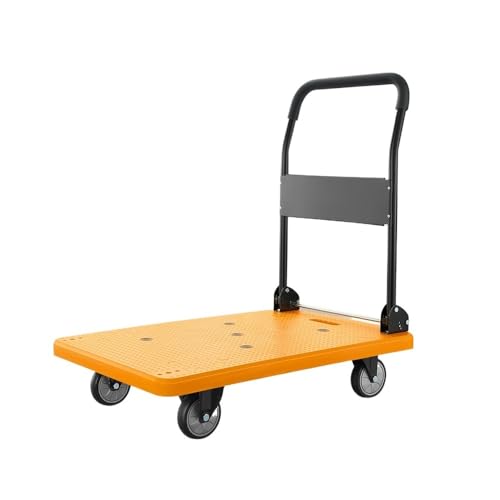 ZENGXJYCQINGJIANG プラットフォーム トラック 超静音 プッシュ フラットベッド トロリー 折りたたみ トロリー トランスポーター カーゴ トロリー ポータブル 頑丈 四輪トレーラー 倉庫 移動トラック (イエロー)