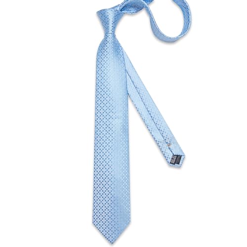 Image of DiBanGu Mens Silk Plaid Tie and Pocket Square Set | Elegant Silk Formal Tie Set, Woven Check Necktie and Cufflinks Tie Clip Set, Perfect for Wedding Party, Comes in Gift Box
