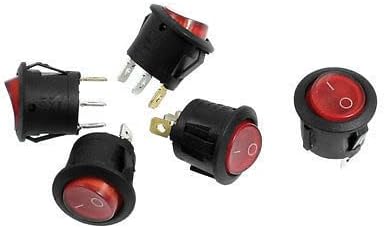 Illuminated Rocker Switch SPST NO-Off 3 Pin | 5-Pack Red Illuminated Round Rocker Switch SPST 3-Pin 10mm 250V/5A