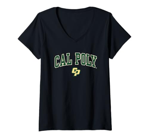 Womens Cal Poly Mustangs Arch Over Logo Officially Licensed V-Neck T-Shirt