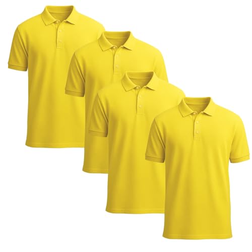 STREETWISE CLOTHING QUALITY CASUAL WEAR Pack of 4 Kids School Polo Shirts - Boys and Girls Short Sleeve 100% Cotton Plain Polo Neck T Shirt Ideal for PE and School Uniform - Age 3-4 Years, Yellow