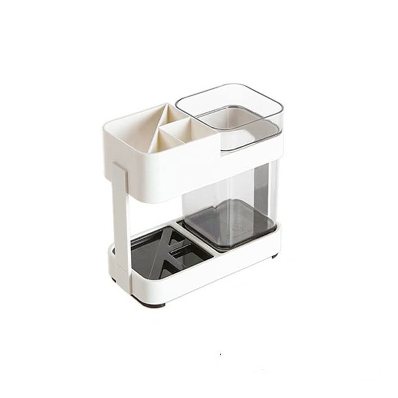 Soporte para cepillo de dientes, soporte para cepillo de dientes de baño sin taza, soporte de plástico para pasta de dientes, 4 ranuras organizadoras, organizador para limpiador facial (2 unidades)