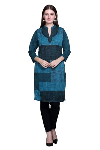 Image of Rosary Women's Winter Woolen Kurti Jacquard Straight Fit Ethnic Wear with 2 Side Pockets