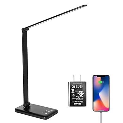 Himigo LED Desk Lamp,Eye-Caring Table Lamps,Stepless Dimmable Office Lamp with USB Charging Port,Touch/Memory/Timer Function,25 Brightness Lighting,Foldable Lamp for Reading,Studying,Working