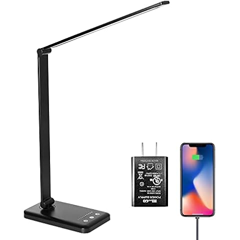 LED Desk Lamp,Eye-Caring Table Lamps,Stepless Dimmable Office Lamp with USB Charging Port,Touch/Memory/Timer Function,25 Brightness Lighting,Foldable Lamp for Reading,Studying,Working,Himigo Cover