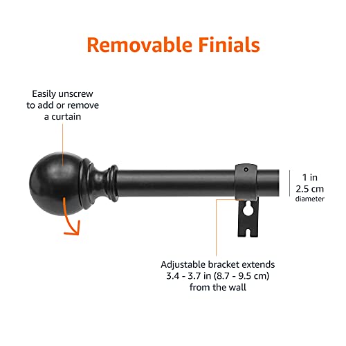 Image of AmazonBasics 1 inchW Double Extendable Tension Curtain Rods with Square Finials Set, 36 inch to 72 inch, Nickel & AmazonBasics 1 inch Curtain Rod with Round Ends, 36 inch to 72 inch, Nickel