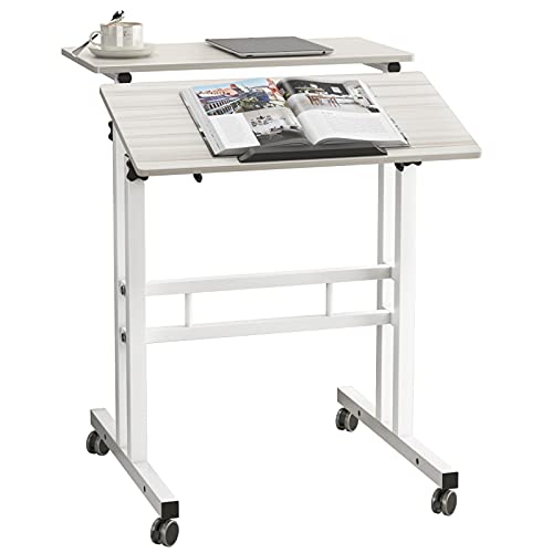 Image of sogesfurniture Adjustable Stand up Desk Computer Stand Desk Mobile Laptop Sit Stand Computer Desk,Beige BHCA-101-MP