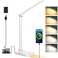 Dott Arts LED Desk Lamp with USB Ports,Touch Desk Lamps for Home Office with 5 Color Modes,3 Brightness Desk Light with Small Night Light,Reading Lamp Table LED Lamp for Bedroom Bedsid Study White