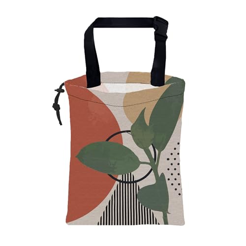 Image of Car Garbage Bag Vintage Ink Floral and Geometric Drawstring Car Trash Bag Hanging for Back Seat with Adjustable Buckle Canvas Vehicle Trash Can Easy-to-Install