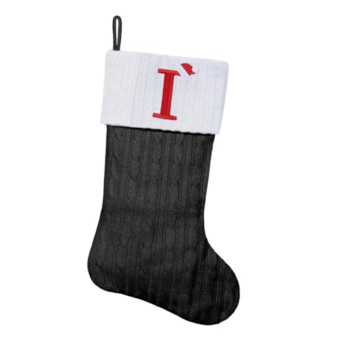 Yehnois 19" Personalized Black Knit Christmas Stockings,Embroidered Initial