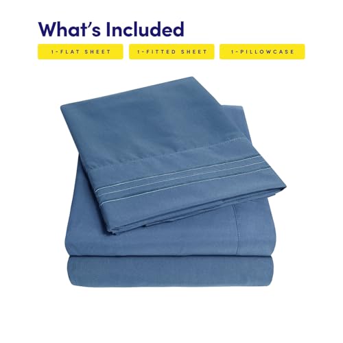 Image of 1500 Supreme Collection Twin XL Sheet Sets Denim Blue - 3 Piece Bed Sheets and Pillowcase Set for Twin XL Mattress - Extra Soft, Elastic Corner Straps, Deep Pocket Sheets, Twin XL Denim Blue