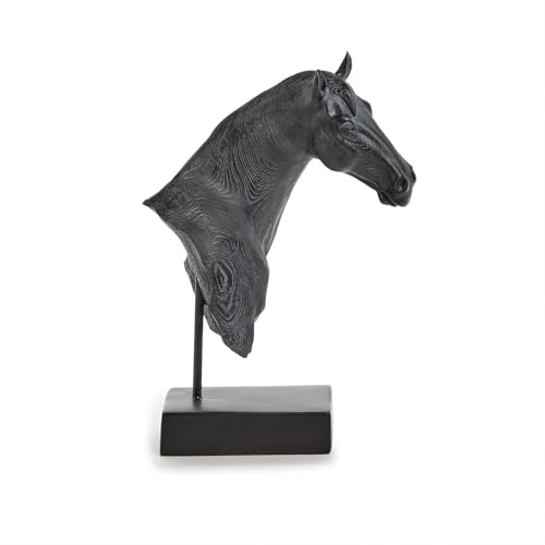 Escultura Decorativa Busto de Caballo con Base de Madera