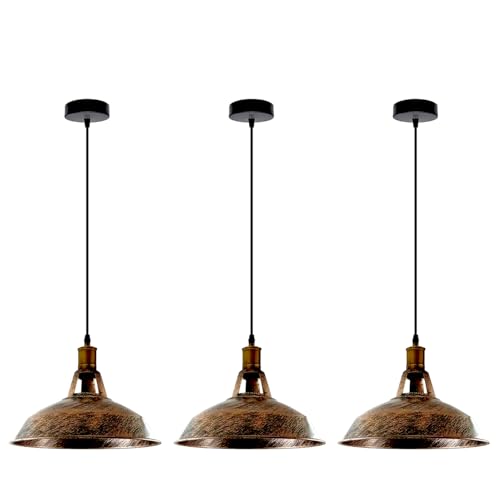 LEDSone 3pcs Vintage Retro Lampadario a Industriale Plafoniera E27 Paralume in metallo LED Lampada Loft (Rame spazzolato)
