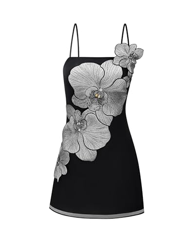 JW PEI Women's Orchid Appliqué Mini Dress - Black/Silver