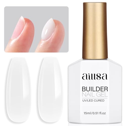 AILLSA Builder Gel for Nails Milky White 7 In 1 Hard Gel Polish for Nail Thickening Nude Strengthener Nail Polish Light Color Extension U V Gels for Nail Art Base Coat Needed 0.51 Oz GB08