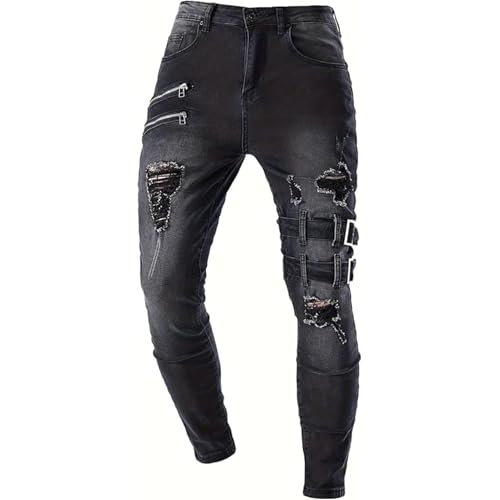 Casual and Cool Hip Hop Denim Pants - Men's Skinny Jeans with Side Pockets and Angled Cargo Trousers in Black2