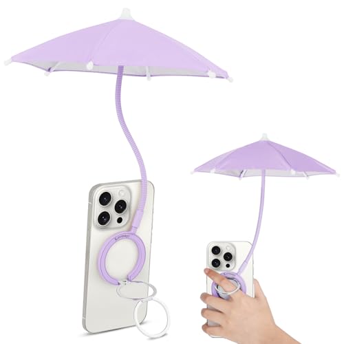 Magnetic Umbrella Phone Stand for Sun Protection Adjustable Sun Shade Shield for iPhone 16/15/14/13/12 Pro Max Samsung & Google Detachable Ring Stand Heat-Resistant Design Car Mount Compatible-Lilac
