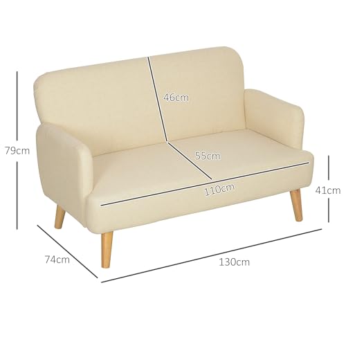HOMCOM Canapé 2 Places canapé de Salon 130 cm Style Moderne avec accoudoirs et Assise rembourré, Mini Sofa en Tissu Effet Velours, Charge 240 Kg, pour Chambre, Appartement, Petit Espace, crème – Image 4