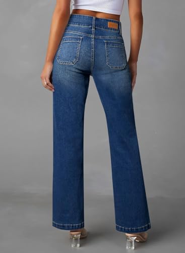 Sidefeel Women's Wide Leg Jeans High Waisted Tummy Control Stretchy Pockets Front Straight Leg Jeans2