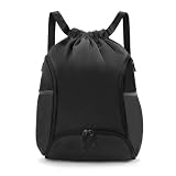 Valleycomfy Sports Gym Bag Drawstring Backpack with Shoes Basketball Bag and Two Water Bottle Holder,Black