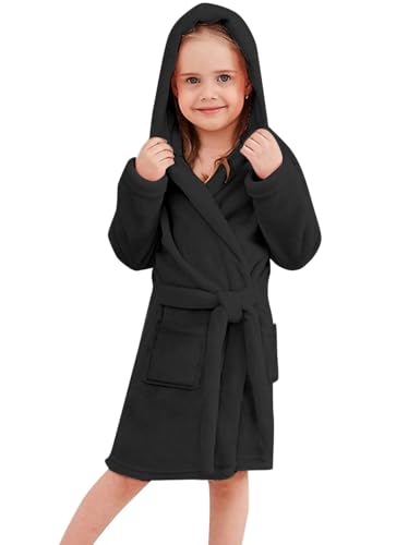Image of Umeyda Girls & Women Fleece Hooded Robes, Soft Fuzzy Bathrobe Warm Plush Fluffy Bath Robe for Kids Womens