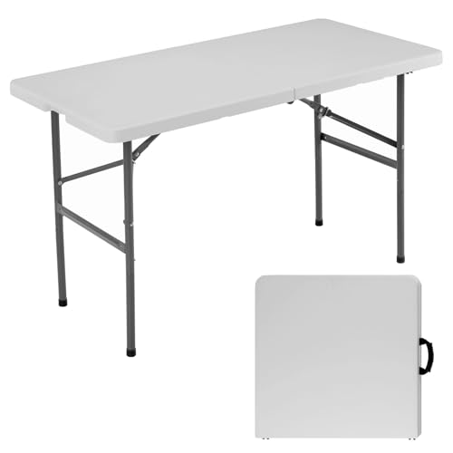 Simple Deluxe Foldable Table - Heavy Duty Portable Plastic Top & Steel Legs, Built-in Handle for Indoor Outdoor Party, Camping, White 4 FT, Standard by Simple Deluxe - Used condition - US$34.34