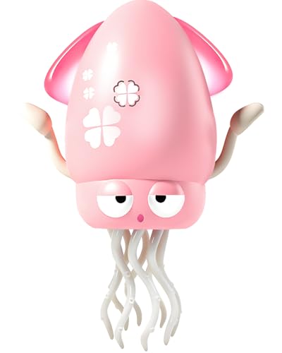 Image of Pbooo Magic Dancing Octopus Toy, Electric Crawling with LED Lights and Music, Rechargeable Music Squid Baby Toy for 3-6 Year Olds, Tummy Time and Toddler Walking Toy, Birthday Gift, Light Pink