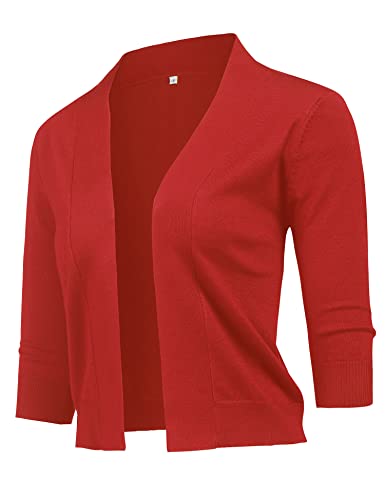 Image of URRU Women's Classic 3 /4 Sleeve Open Front Cropped Cardigan Sweater Lightweight Knit Short Shrugs
