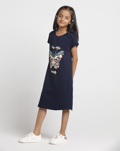 Image of T2F Girls Cotton Printed Regular Fit Knee Length Nightgown (Pack of 3)