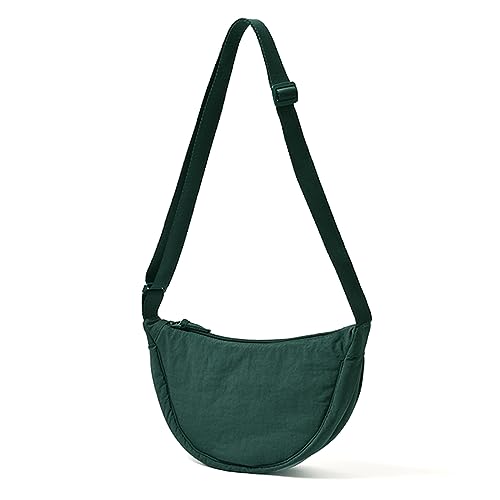 ANYWN Crossbody Bag Damen Halbmond Schultertasche, Hobo Casual Crossbody Bag, Einfarbige Tragbare Halbmond-Tasche Umhängetasche mit verstellbarer Schultergurt DunkelGrün
