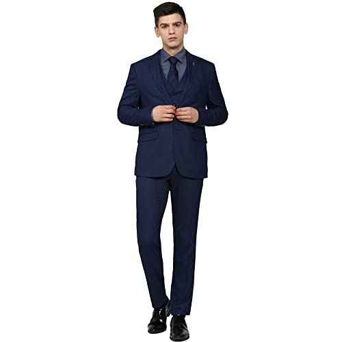 Image of Van Heusen Men's Polyester Blend Three Piece Suit-Dress Set (VHSUCSLBI95039 Navy 36)
