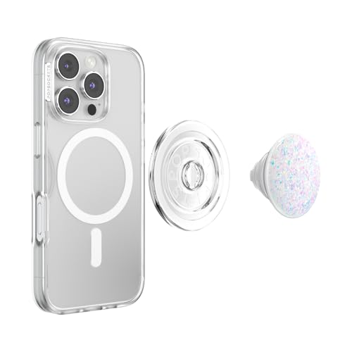 Image of PopSockets Phone Grip for MagSafe, Magnetic Holder, Phone Stand, Glitter - Iridescent Confetti White