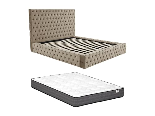 Vente-unique-CanapÈ abatible chÈster 160 x 200 cm - Terciopelo - Topo + ColchÛn - DULENI