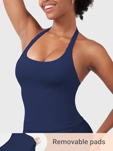 Image of YEOREO SoftHue Women's Impact Halter Tank Top Longline Backless Scoop Neck Built-in Bra Sports Workout Gym Crop Top