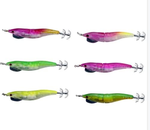 JRLGD 6PCS LED Squid Jigs Fishing Hard Lures Shrimp Prawn Tackle Hooks Battery Replaceable