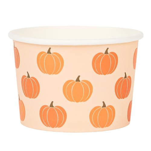 AimFun 50 Pcs Fall Treat Snack Cups Pumpkins Ice Cream Cups 9oz Thanksgiving Autumn Disposable Paper Dessert Bowls for Sundae Frozen Hot Cold Soup Birthday Baby Shower Party Supplies