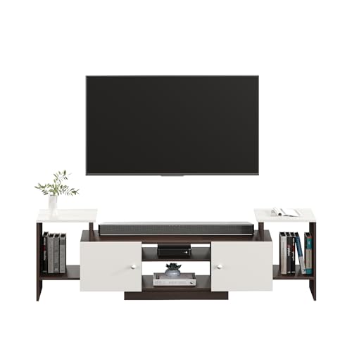 Image of FURNEASER Eptimal Modern Wooden TV Unit for Living Room | Engineered Wood Entertainment Center with Storage | TV Stand for 65 Inch TVs | TV Cabinet with Shelves & Doors | Wenge & White | 160 cm