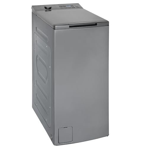 Exquisit Waschmaschine 7,5kg, Toplader, Waschmaschine schmal, Energieklasse A, 1200 U/Min, Startzeitvorwahl, Kurzprogramm, LTO51207-030A silber-dunkel