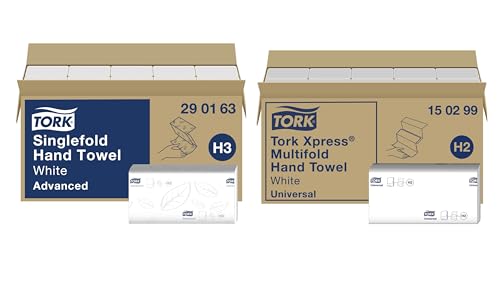 Tork Xpress Multifold Papierhandtücher 150299 - H2 - mehrfach gefaltet, 2-lagig, weiß - 20 x 237 Tücher & Tork Zickzack Papierhandtücher Advanced 290163 - H3-2-lagig, weiß, groß - 15 x 250 Tücher