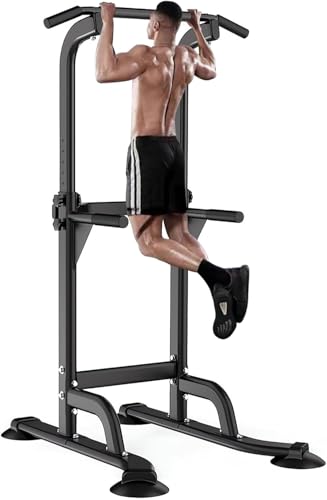 WAMBORY Power Tower Pull Up Bar Adjustable Height Dip Station Multi-Functional Strength Training Fitness Workout Station Exercise Equipment for Home Gym 550LBS