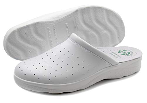 Poligono Gesundheitsschuhe für Männer und Frauen, Geschlossene Berufsschuhe, Gesunde Clogs, Bequeme orthopädische Schuhe, Anatomische Sohle,Weiß Mann 43