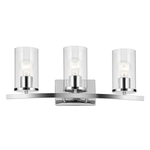 Image of Kichler Crosby 23 inch 3-Light Bathroom Vanity Light Fixture with Clear Glass in Chrome, Modern Wall Mount Lighting for Powder Room, Mirror Lighting (23 inch x 8.75 inch), 45497CHCLR