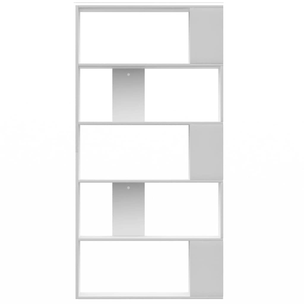 Bücherregal Weiß 80x24x159 cm Holzwerkstoff mit 5 großen Fächern, freistehend als Raumteiler, Stauraum für Bücher, Ordner, Deko im Wohnzimmer, Büro, Kinderzimmer, platzsparend und robust
