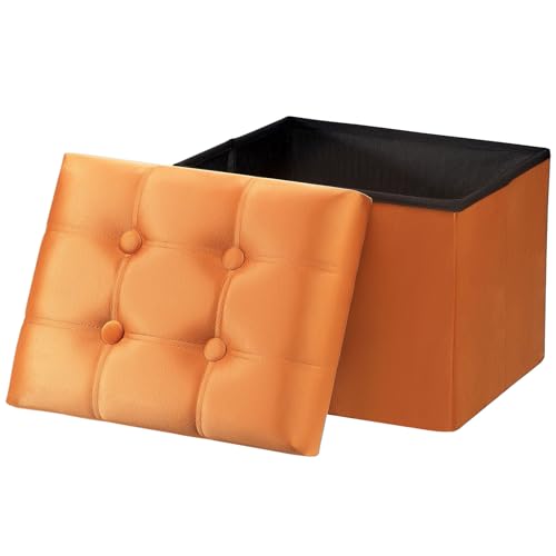 AmasSmile Ottoman with Storage,17" Folding Velvet Foot Rest Chest,Orange
