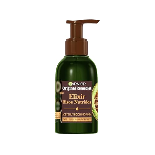 Garnier Original Remedies Elixir Rizos Nutridos Con Aceite de Aguacate Para Cabello Muy Seco O Encrespado, Aceite Nutrición Profunda, 120ml