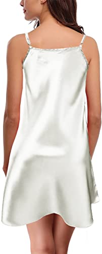 Trifolium-Chemise-de-nuit-en-satin-soyeux-a-col-en-V-avec-bordure-en-dentelle