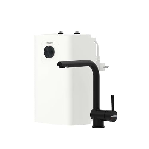 STIEBEL ELTRON Mały zbiornik SNU 5 Plus z kranem matowo-czarny MAE-B (armatura kuchenna), bardzo kompaktowa, funkcja zapobiegająca kapaniu/termostop, bojler pod stołem 5 litrów niskiego ciśnienia z