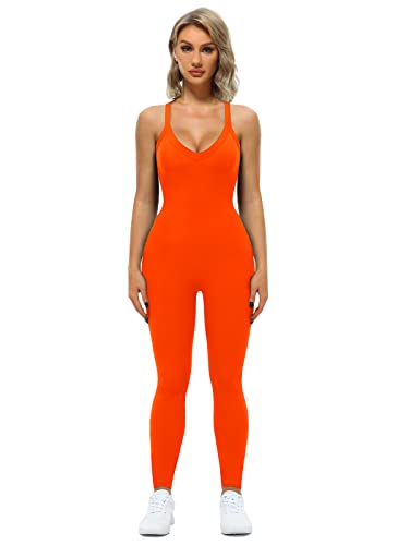VUTRU Femmes Débardeur Bodysuit Sexy Manches Longues Long Body Body Body One Piece Crisscross Dos Combinaisons, Orange, XL Cover