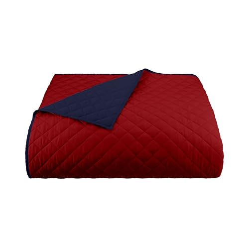 Image of Martex Reversible Coverlet, Full Queen, Red /Navy | Lightweight, Durable, Soft, Easy Care, Reversible