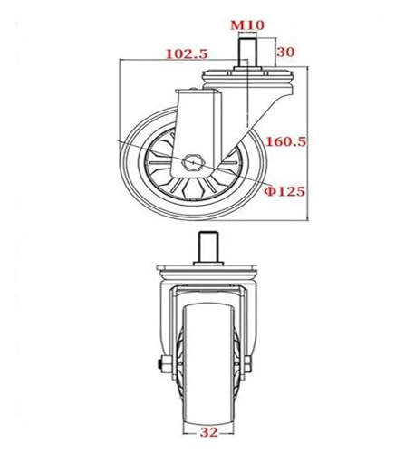 Roue universelle M10 de 5 pouces avec frein pour machine industrielle